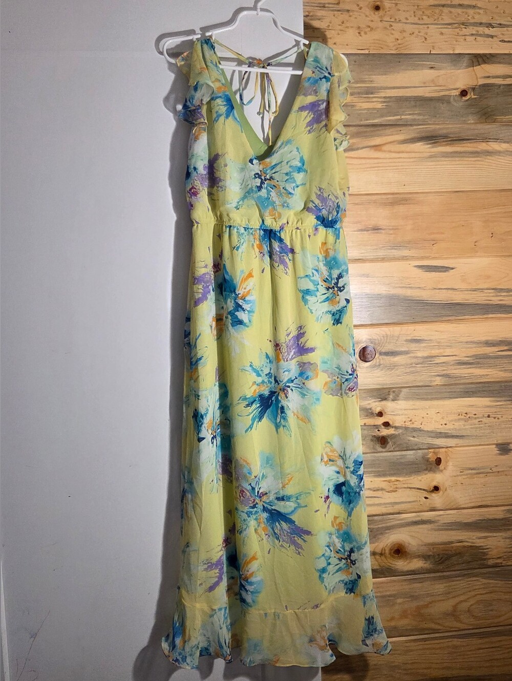 NWT Emma Michele Women's Yellow Floral Dress Hi-low Long Ruffle Hem size Medium